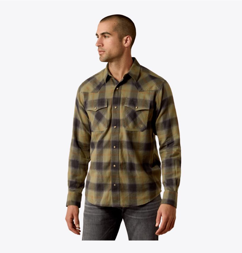 Ariat Retro Hahn Fitted Snap Shirt FOUR LEAF CLOVER PLAID