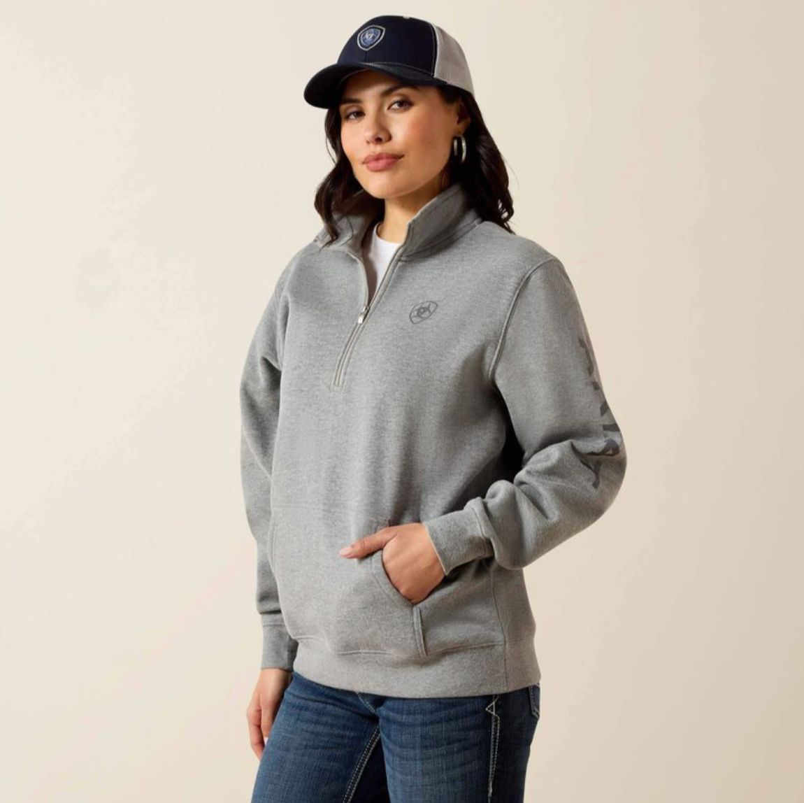 Ariat Foundation Logo 1/2 Zip Sweatshirt Heather Grey