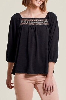 3/4 Sleeve top with embroidery #13600