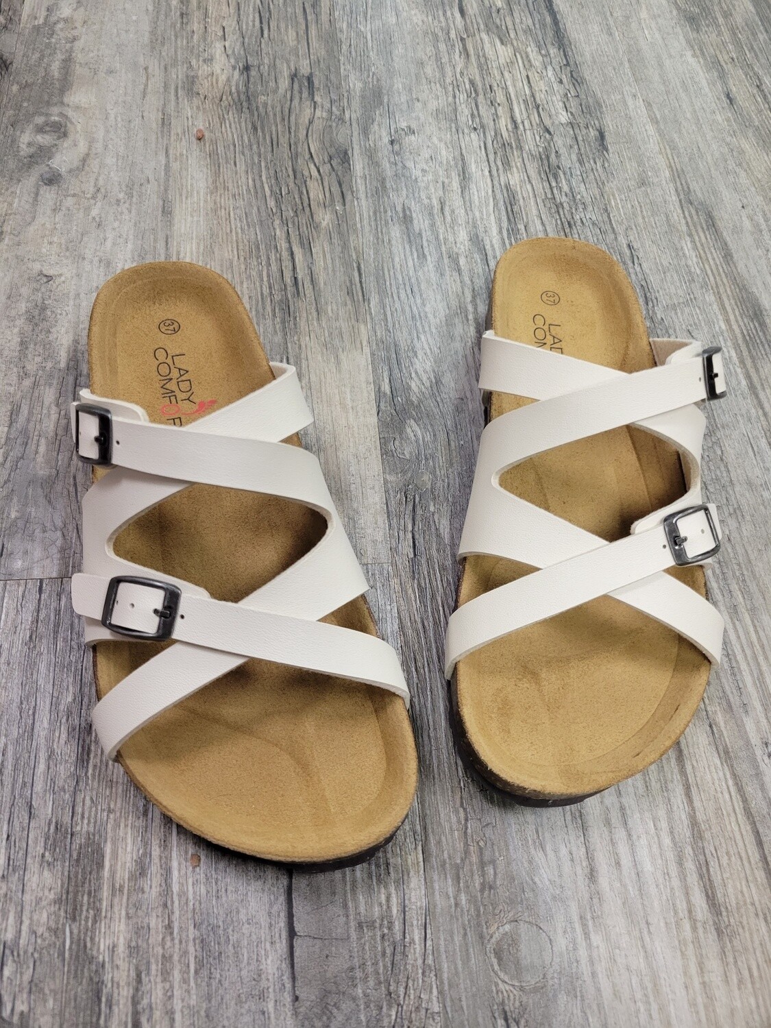 Beige Strappy Slide # Debra