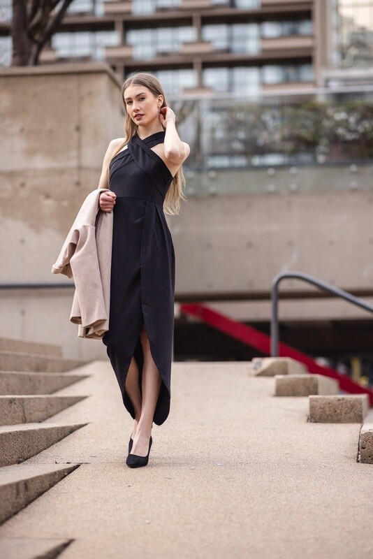 Cross-neck Tulip Hem Dress # pd-15516
