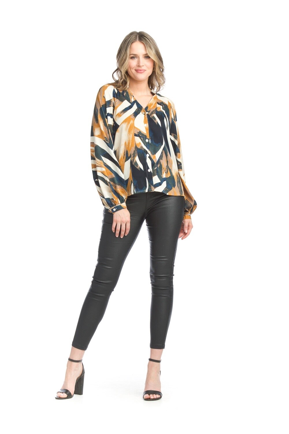 Abstract Button Front Blouse #pt-15008