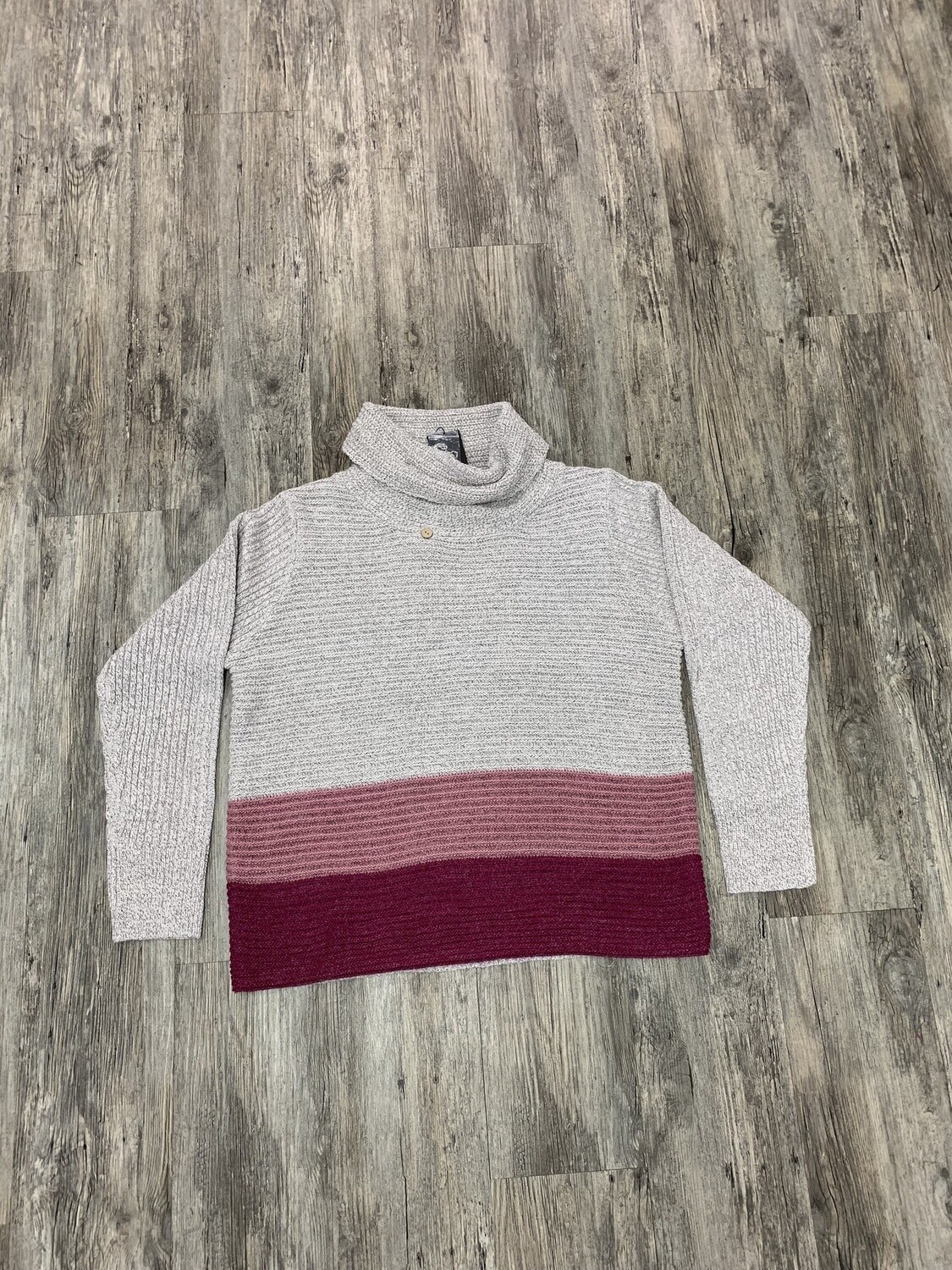 Knit Grey Sweater with Pink Stripes on Bottom #cr4713