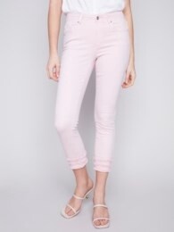 Frayed Hem Ankle Leg Jean # C5147-618A pink
