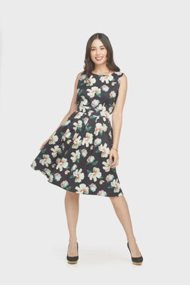 FLORAL BLACK SLEEVLESS DRESS  #PD-18561