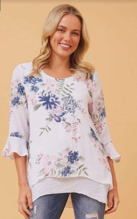 FLORAL CRINKLED LAYERED BLOUSE #PT-18006