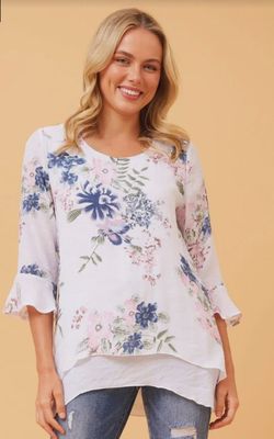 FLORAL CRINKLED LAYERED BLOUSE #PT-18006