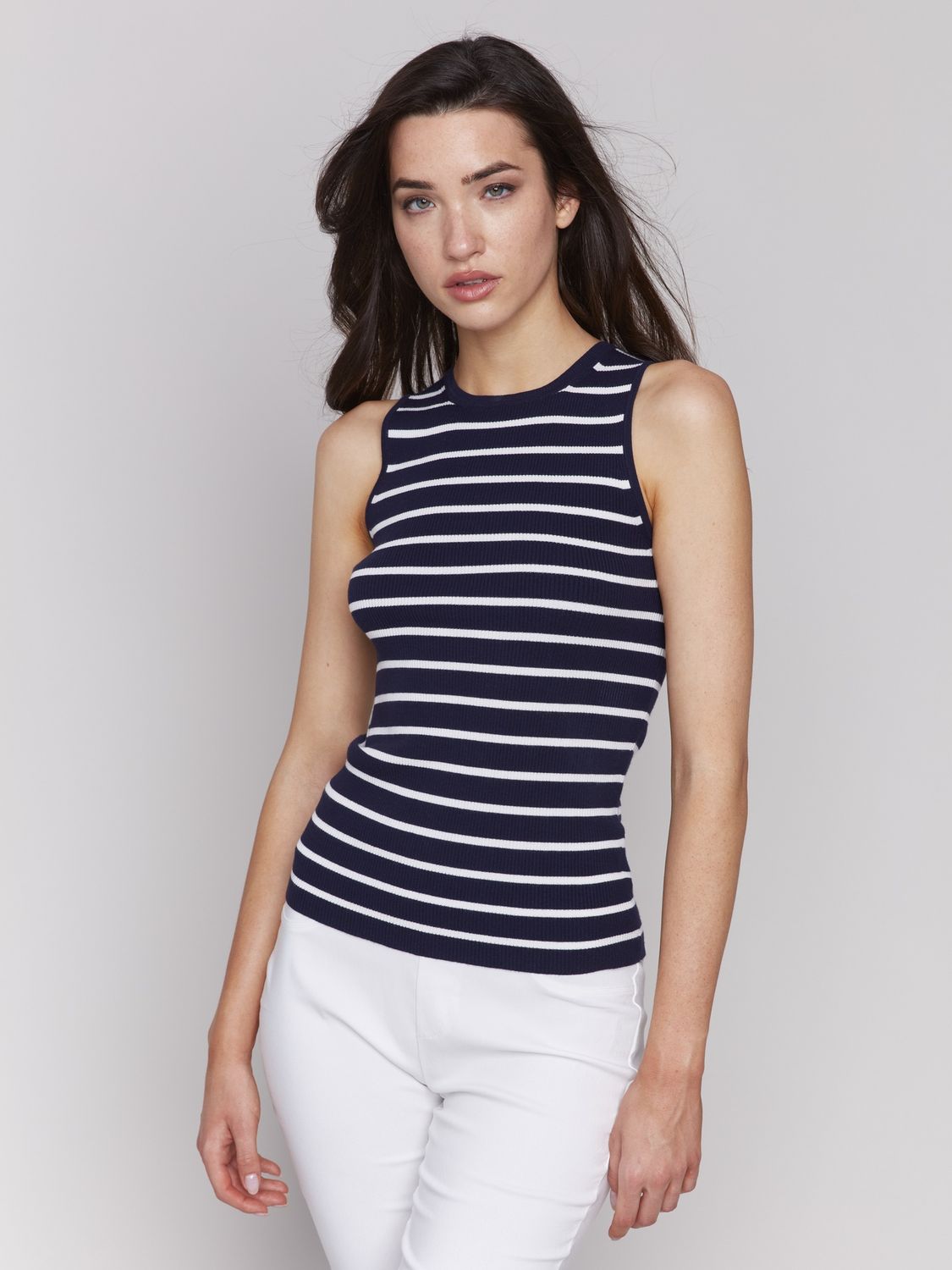 Navy White Striped Tank # C2781-159