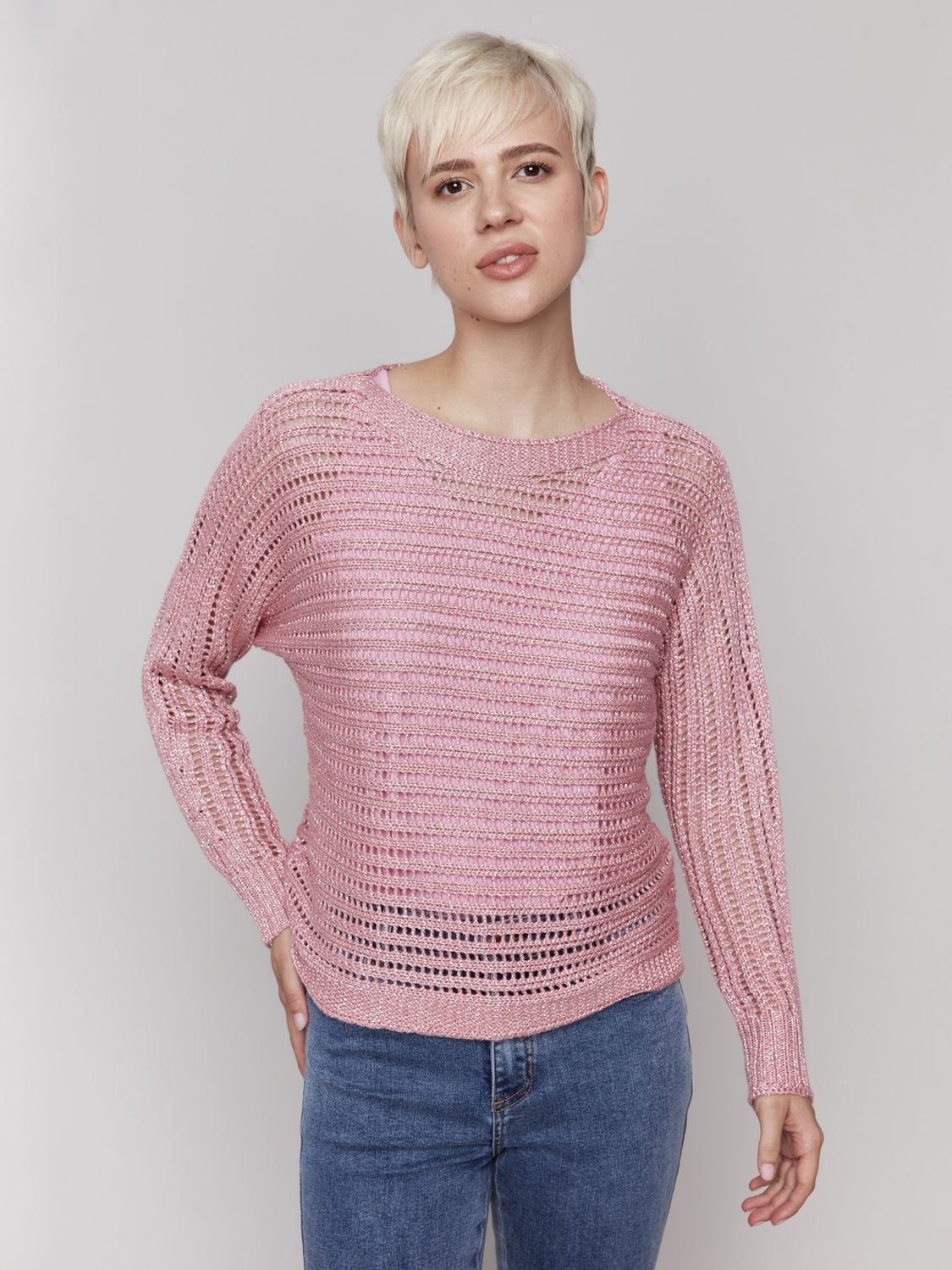 Guava Metallic Crew Neck Sweater #C2768-107
