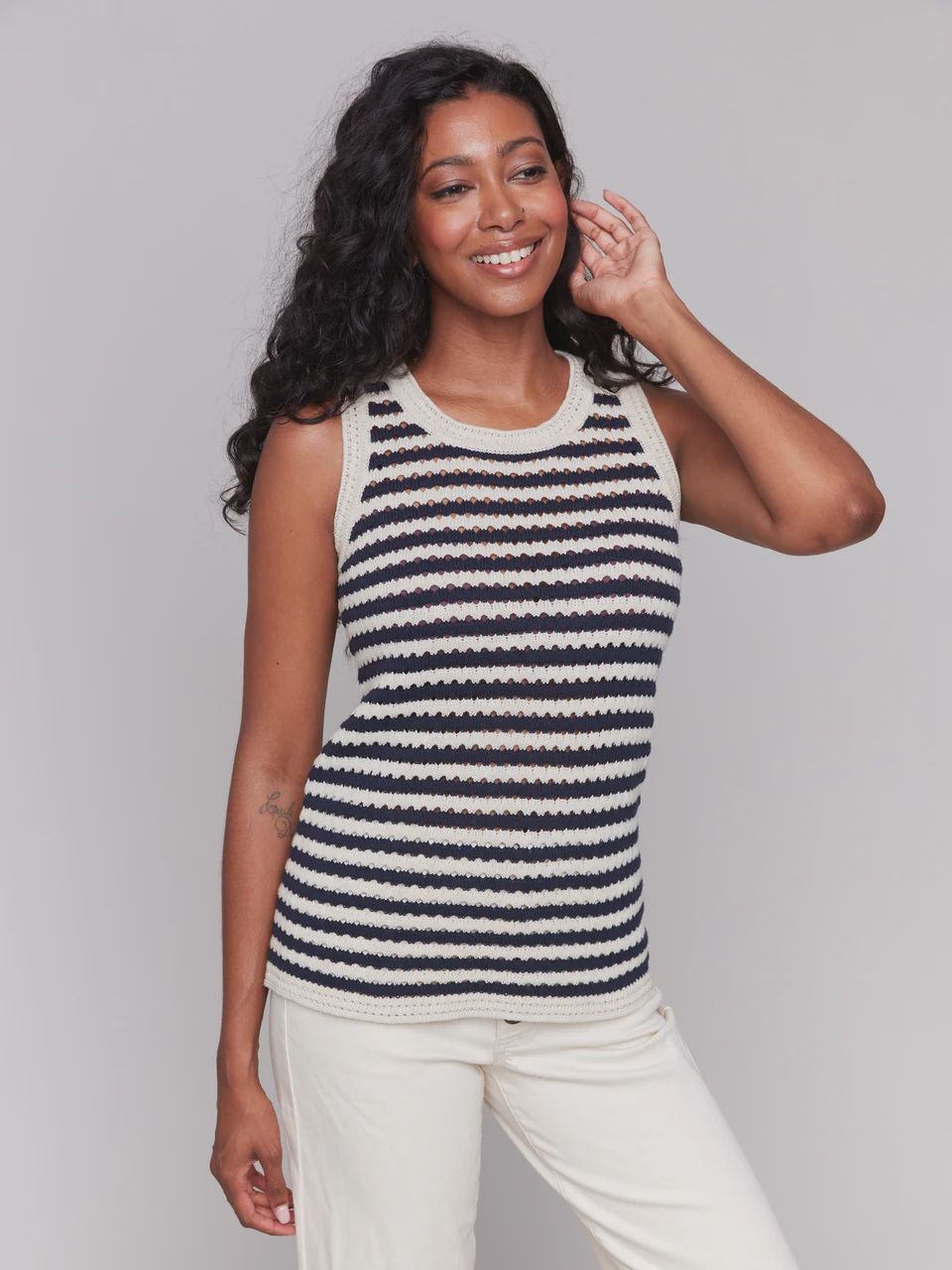 STRIPED CREW NECK TANK #C2791