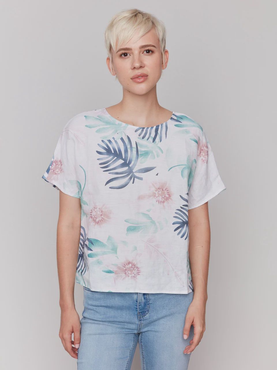 SHORT SLVLESS DOLMAN WOVEN PRINTED TOP #C4487P