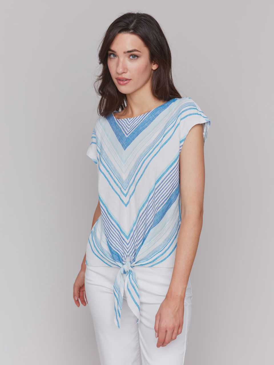 STRIPED CAP SLV W FRONT TIE TOP #C4271