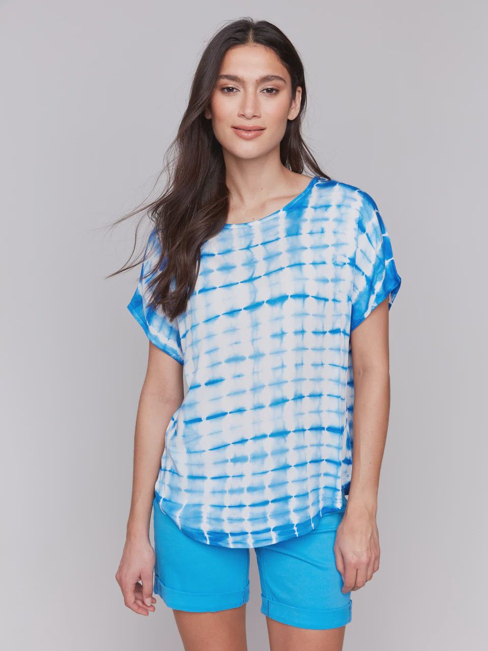 TYE DYE SHORT SLV ROUND NECK TOP #C4465RR