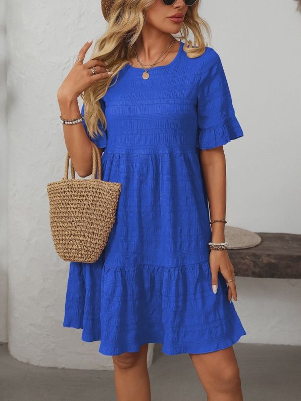 Ruffle Dress with Sleeve - Royal # LSR7033