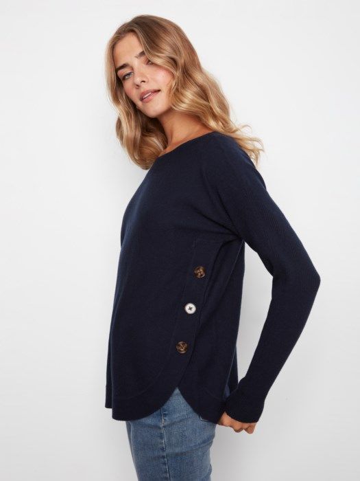 Boat Neck Sweater w Buttons #C2871