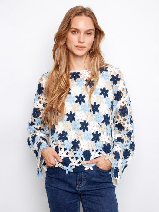 Crochet Flower Top C4706 Blue