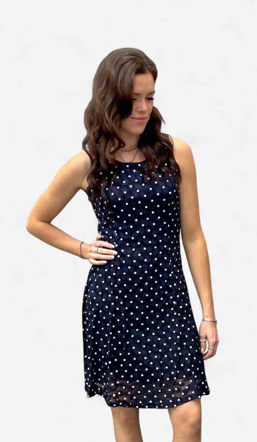 PAPA NAVY POKADOT DRESS T3039N