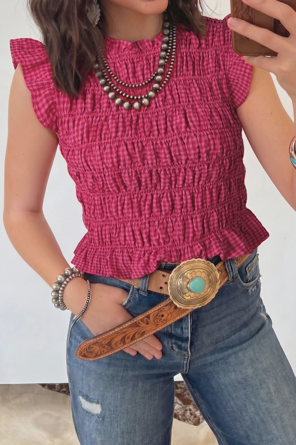 Ruffle Plaid Tank #LC25613929