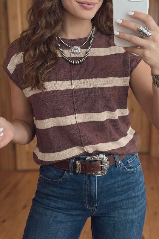 Brown Stripe Top #LC2771838