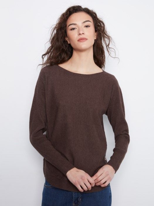 Cafe Boat Neck Sweater w Buttons #C2871