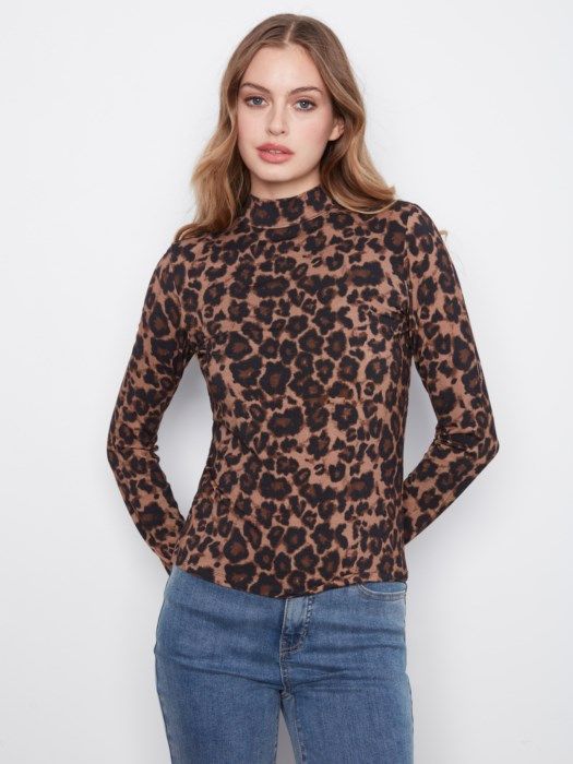 Leopard Mock Neck Top #C1404