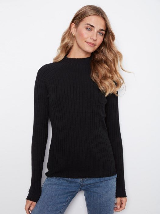 Ribbbed Knit Mock Neck Sweater #C2754