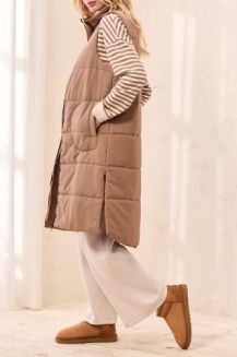 Brown Long Quilted Vest #23140