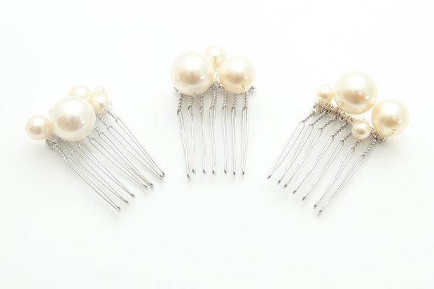 Elegant Clustered Pearl Mini-Combs Set - Cream and Rose Options