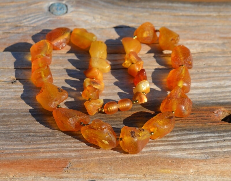 Amber necklace women, raw Baltic amber nugget