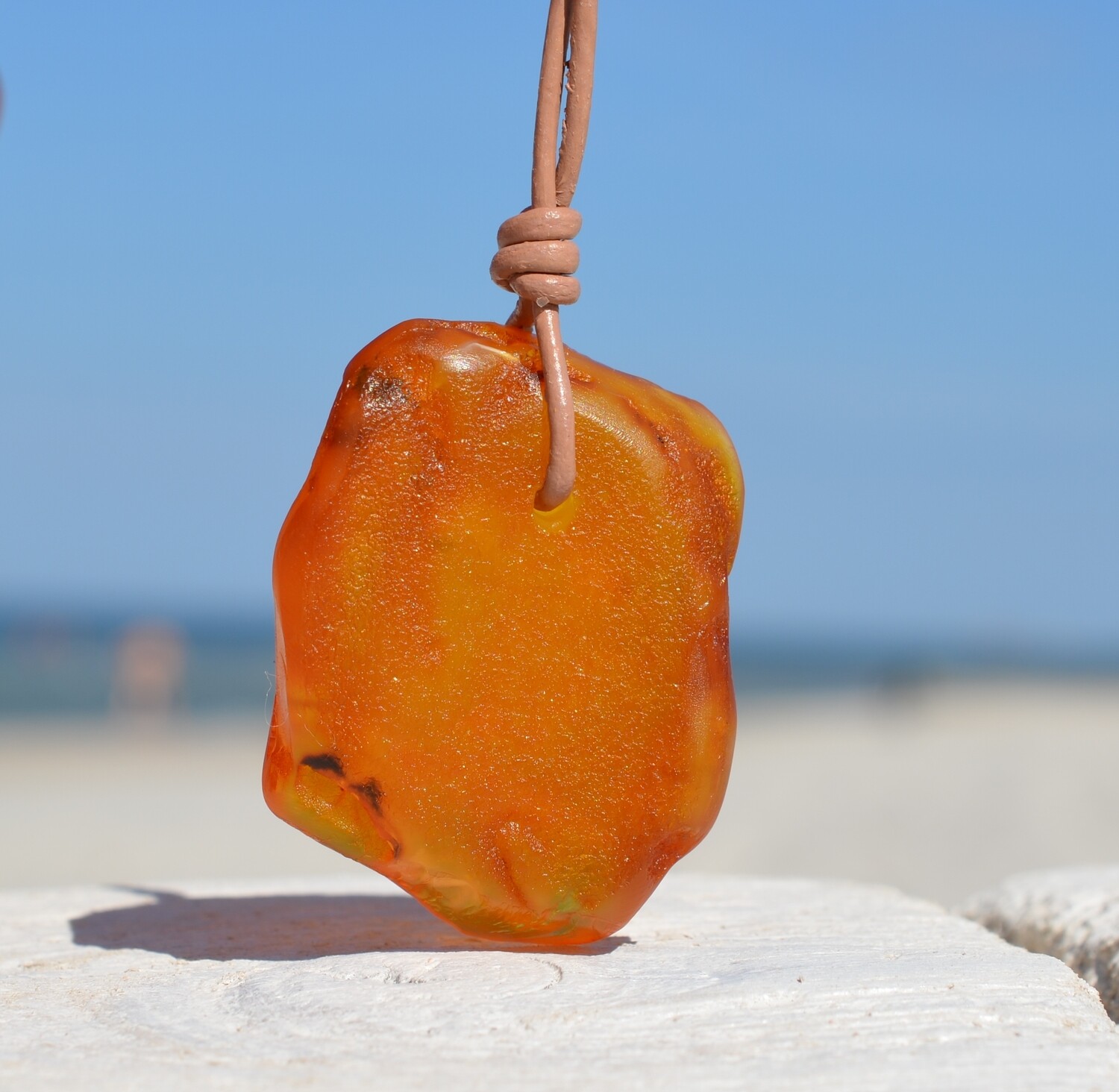 Raw large Baltic amber pendant leather necklace