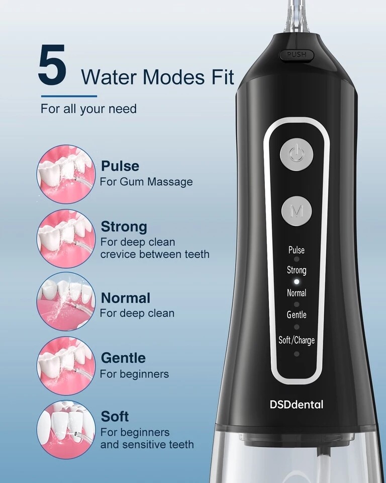 5 Modes Oral Irrigator USB Type-C Portable Dental Water Flosser Jet 300ml Irrigator