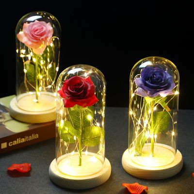 Beauty And The Beast Glass Cover Rose Lamp Simulation Rose Led Lamp Mothers Day Decoration Valentines Day Gift