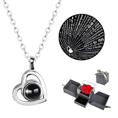 Cross-border Hot Selling Independent Station Popular Models Can Project 100 Kinds I Love You Language Heart-shaped Necklace Female Love Pendant Male
