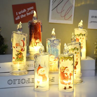 Christmas Built-in Printed LED Candle Light Cylindrical Electronic Small Wax Lamp Festive Atmosphere Decorative Ornaments Night Light