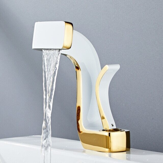 Luxurious White and Gold Bathroom Brass Faucet with Hot and Cold Water