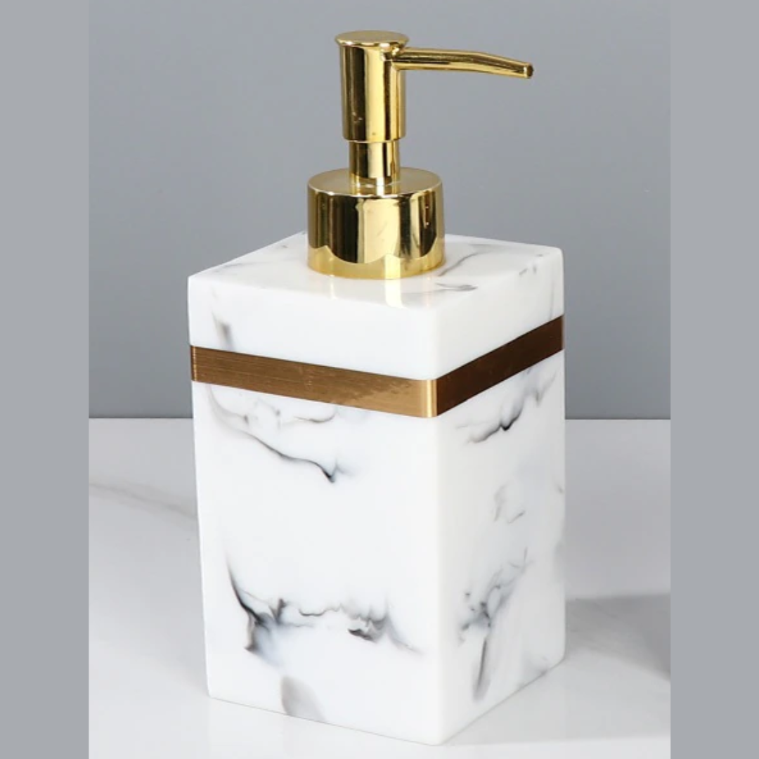 White Marble Gold Stripe Resin Soap Dispenser