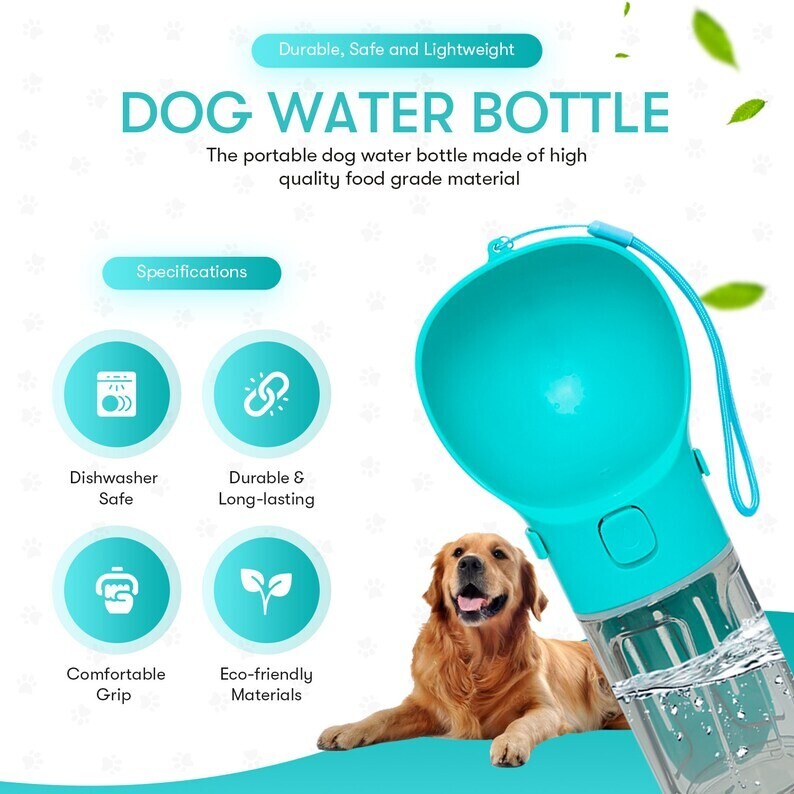 Portable Cat Dog Water Bottle Puppy Travel Drinking Bowl Food Feeder Drinker Poop Dispenser 4 In 1 Leak-proof Water Bottle
