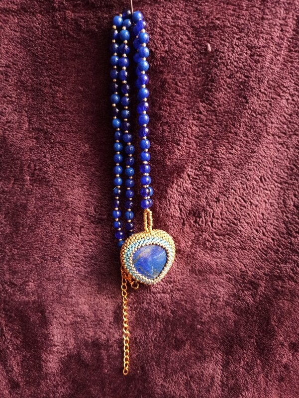 Ketting Lapis Lazuli met kraal hanger blauw