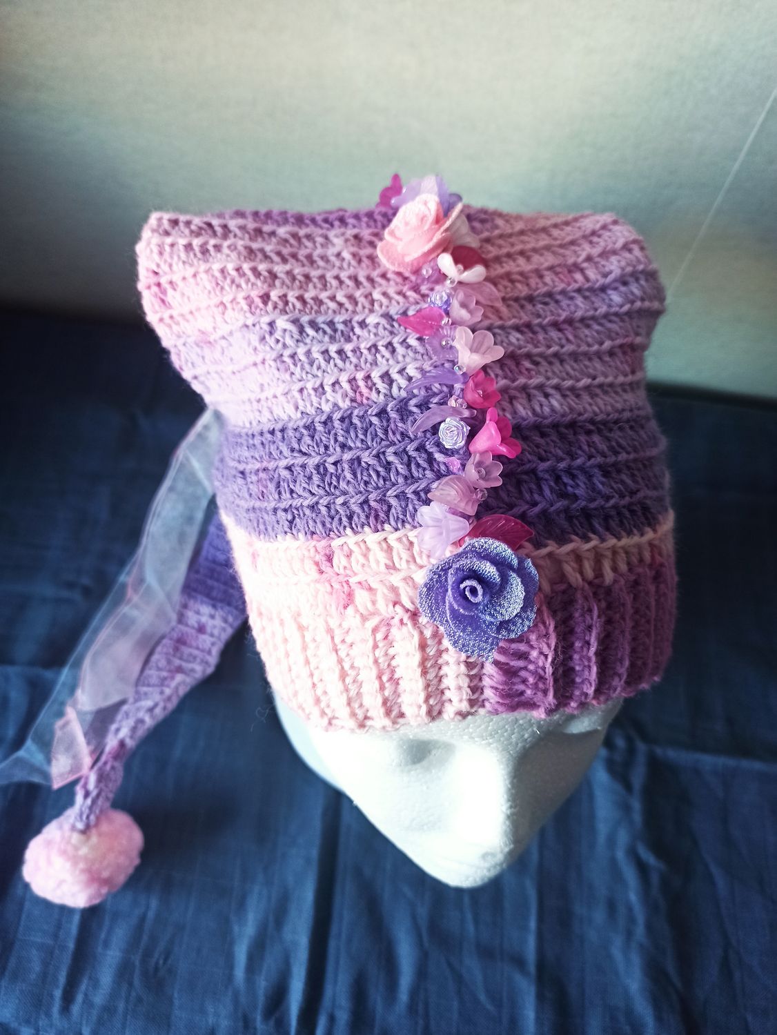 Elven muts kind paars/roze