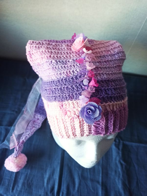 Elven muts kind paars/roze