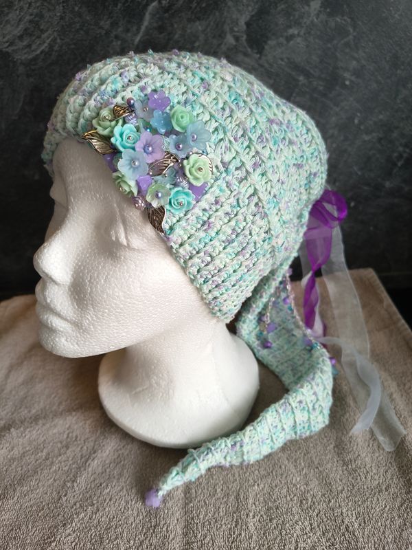 Elvenmuts pastel groen/paars