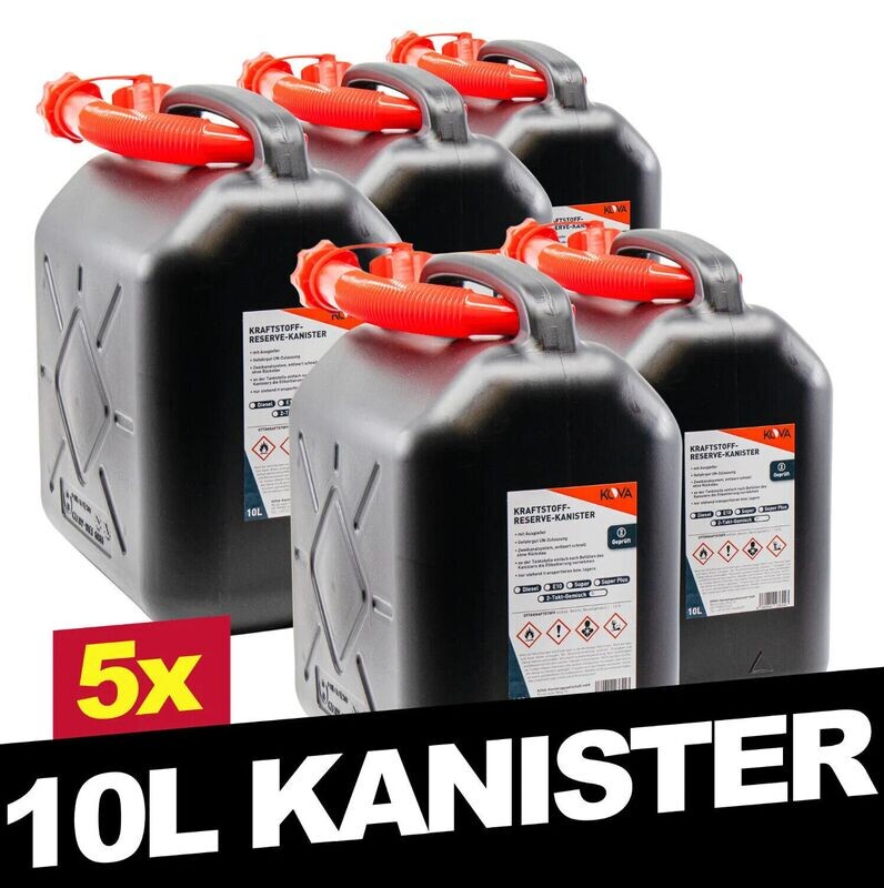 KOVA Benzinkanister Kanister Benzin Diesel Reservekanister 5x 10L UN-Zulassung