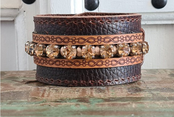 Bohemian brown Swarovski leather bracelet