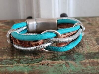 Cross-over armband leer turquoise