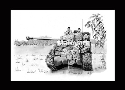 009 - A3 Mounted Print - M4 Sherman Mk VC - 'Firefly'.