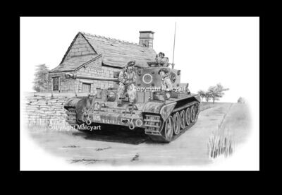 010 - A3 signed & Mounted Print - Tank, Cruiser, Mk VIII, Cromwell