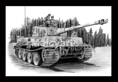 016 - A4 Mounted Print - PzKpfW VI Ausf E 'Tiger 1' Forest