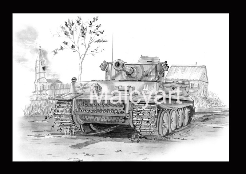 018 - A4 Mounted/Framed Print - PzKpfW VI Ausf E 'Tiger 1' Kursk