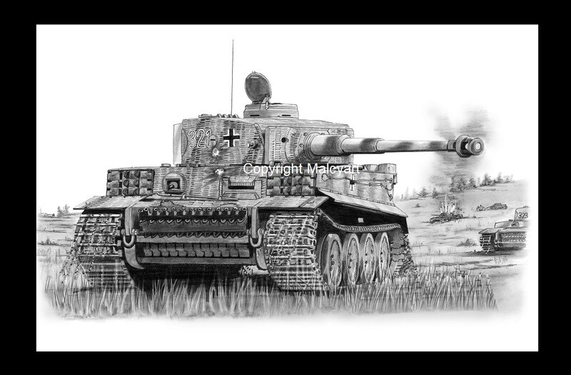 017 - A4 Mounted/Framed Print - PzKpfW VI Ausf E 'Tiger 1' Assault