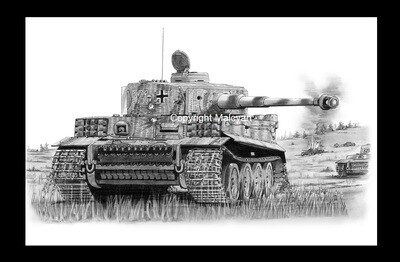 017 - A3 Mounted Print - PzKpfW VI Ausf E 'Tiger 1' Assault